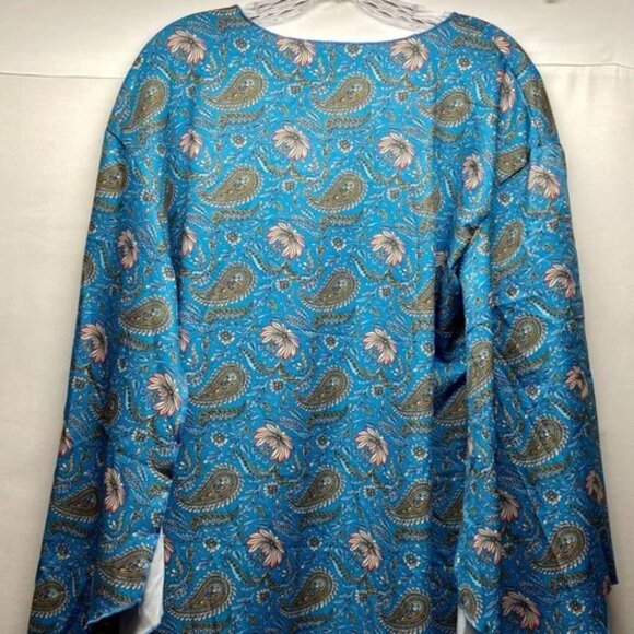 Women's Kimono Top Blue Paisley Open Front Bohemian Western Small Duster NWT - Picture 4 of 12